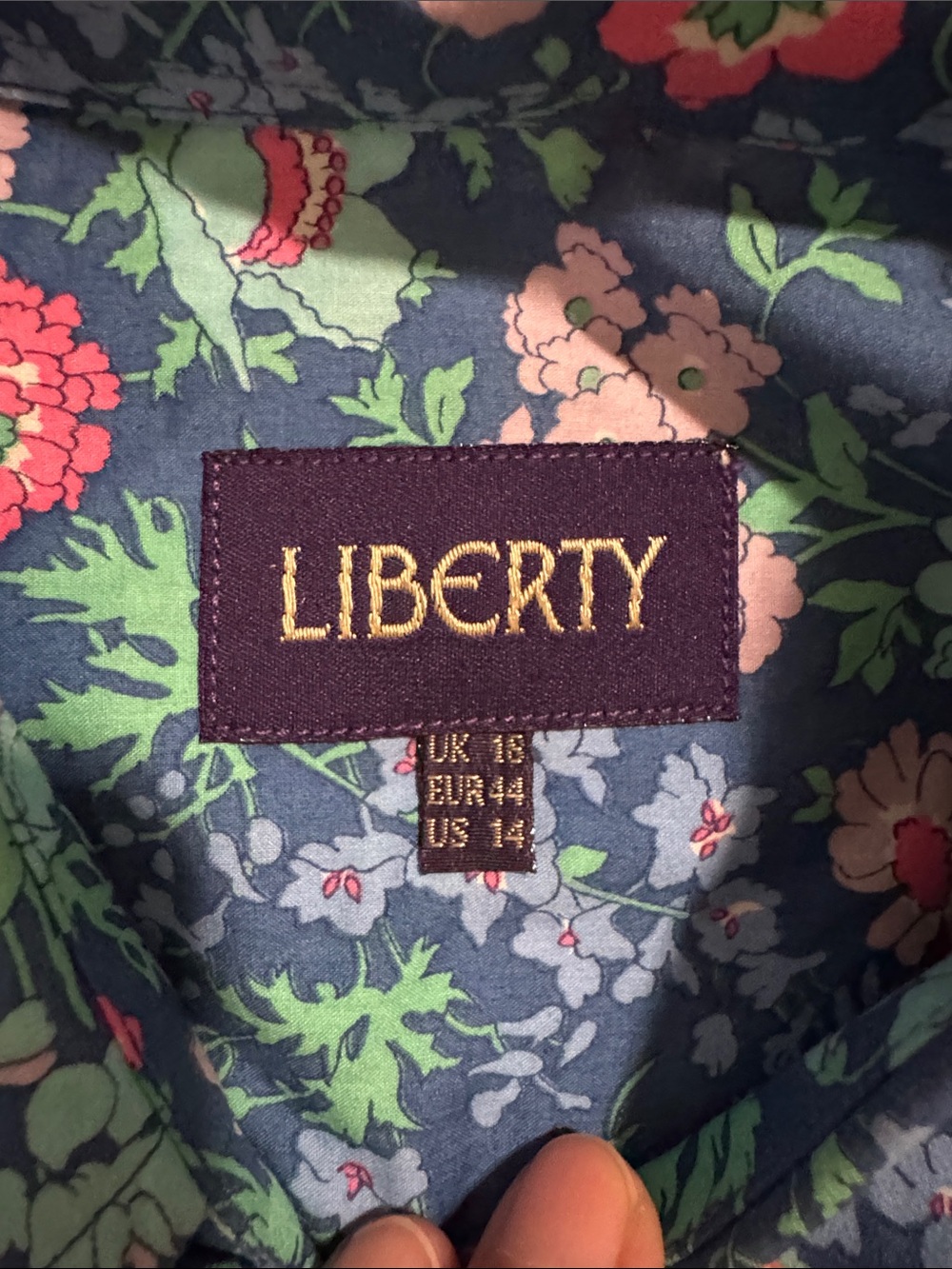 Vintage Liberty of London Floral Button Up Long Sleeve Blouse Blue Pink-14 US - Picture 8 of 9